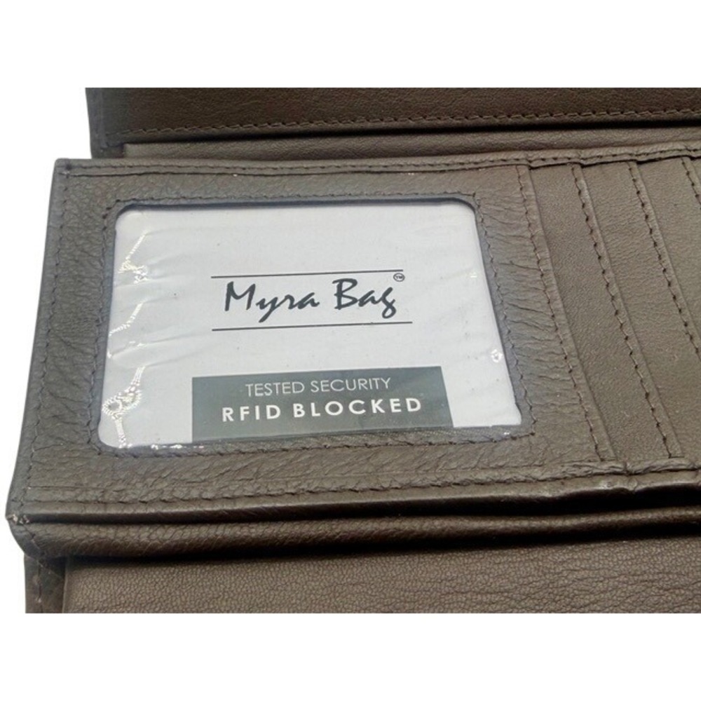 Myra Bag Brown Cape Buffalo Print Leather Tri Fold Wallet RFID Blocked NWT - Picture 8 of 11